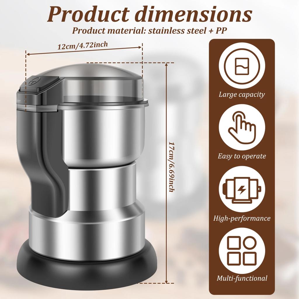 Electric Coffee Grinder 300W One Press Coffee Mill Grinder with Stainless Steel Blades Transparent Lid Portable for Beans Spice