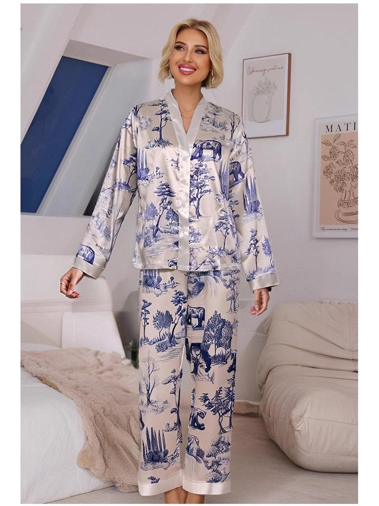 Damen Pyjama-Set mit Leoparden- und Zebra-Print - Langärmliges Oberteil und Hose, Perfekt für Frühling und Herbst (TZ21941)
