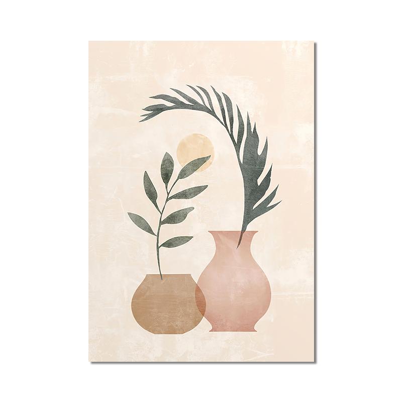 Cartaz de folha de planta boêmia, impressão de pássaros do sol, arte de parede abstrata, pintura em tela, imagens de parede para sala de estar, decoração moderna para casa