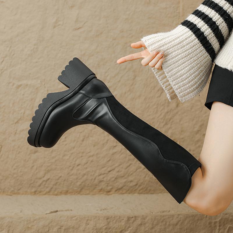 

Krazing Pot Осенне-зимняя обувь из микрофибры, супер размер, современные ботинки с квадратным носком, сохраняющие тепло, на молнии, размер 43, высокие сапоги до бедра 39 чёрный