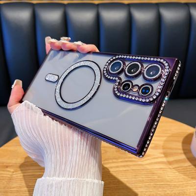 Samsung S24 Ultra Side Drill Magnetic Suction Phone Case Suitable for A54 Transparent A14 Electroplated Flash Powder A06 Protective Case S23