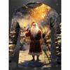 Merry Christmas 3D Print Rock Santa Claus Graphic Men's Long Sleeve T Shirt New In Crew Neck Oversized Tee Shirt Tops Streetwear