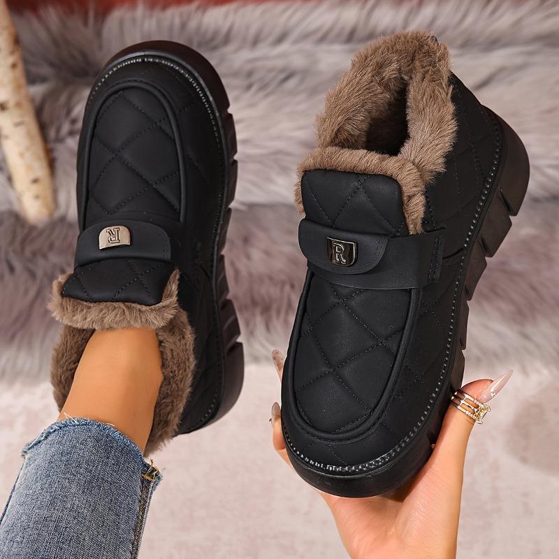 Vinter Plus Damskor, Nya Plyschiga Snökängor med Tjocka Sulor, Varma, Slitstarka, Bekväma, Mångsidiga Bomullsskor