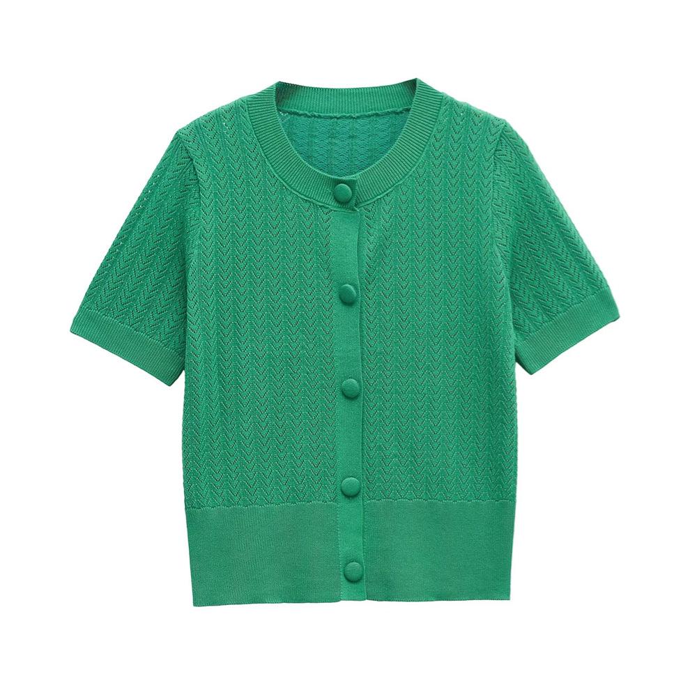 

2025 Women s Spring/Summer Slim Fit Jacquard Mesh Knit Top Large зелёный
