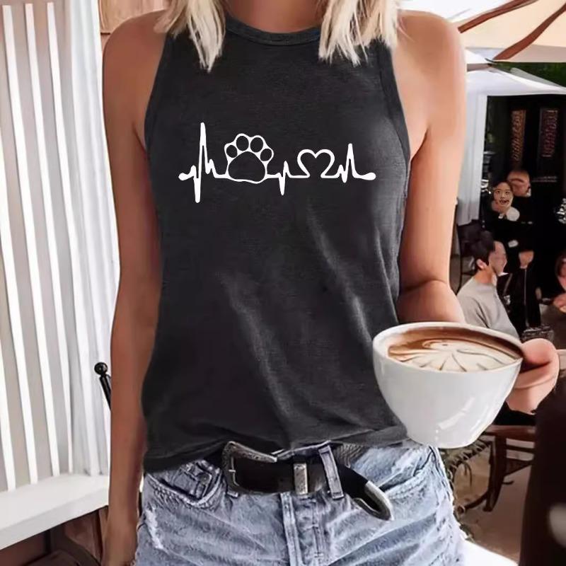 Heartbeat Printed Women's Round-neck Vest for Spring and Summer Casual Sleeveless Vest