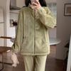 Women Sleepwear Winter Home Wear Thicken Pajamas Set Warm Coral Fleece High Collar