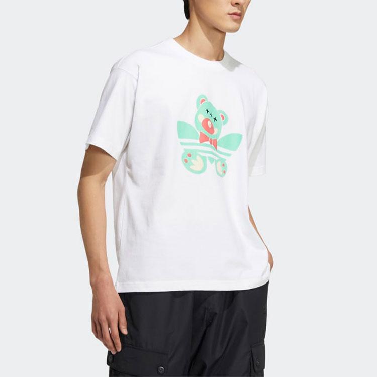 Adidas Originals Cartoon Bear Print Short Sleeve Crew Neck T-Shirt Unisex Tops White HP0119