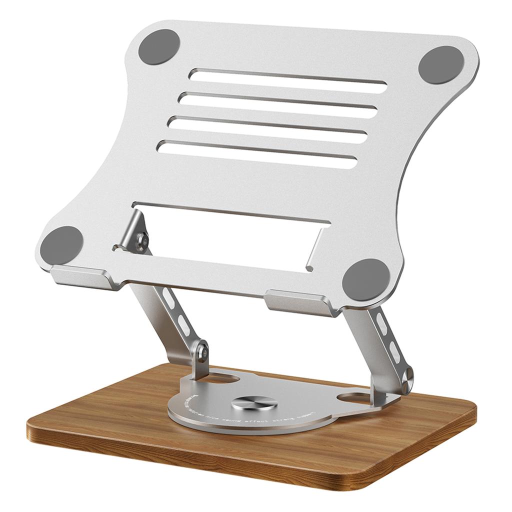 J31 Foldable Laptop Cooling Stand Metal + Wood Adjustable 360-Degree Rotating Notebook Bracket