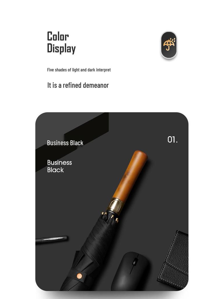 Automatic Wooden Handle Golf Umbrella: Long Handle, Double Person, Sun & Rain Protection, Men's Business Gift, Customizable Advertising.