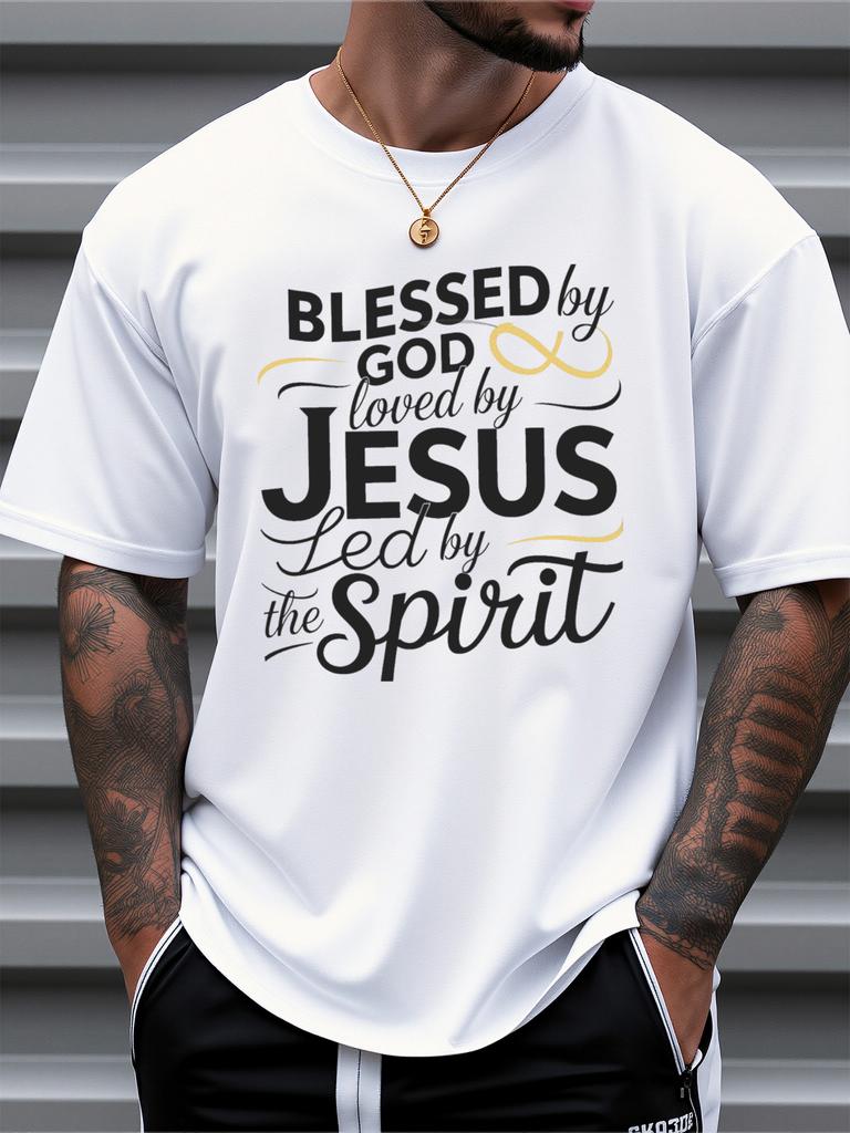 Blessed by God Loved by Jesus 3D Print T Shirt For Man Casual Slim Fit Round Neck Short Sleeved T-shirt Top