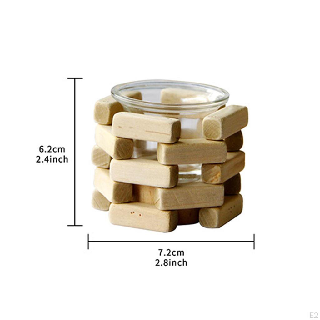 Wooden Glass Tealight Candle Holder Candlestick Dining Table Cup for Hotel,
