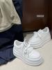 Small height increase muffin shoes women's pair of shoelaces leather little white shoes 2025 autumn new platform sports casual shoes
