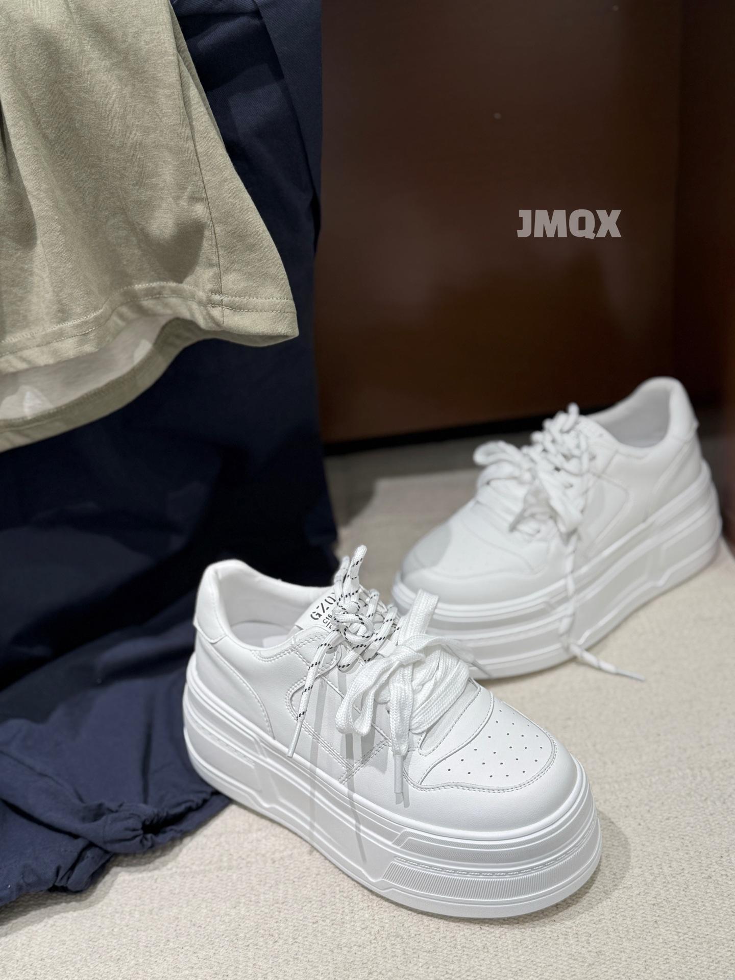 

Small height increase muffin shoes women s pair of shoelaces leather little white shoes 2025 autumn new platform sports casual shoes 39 белый