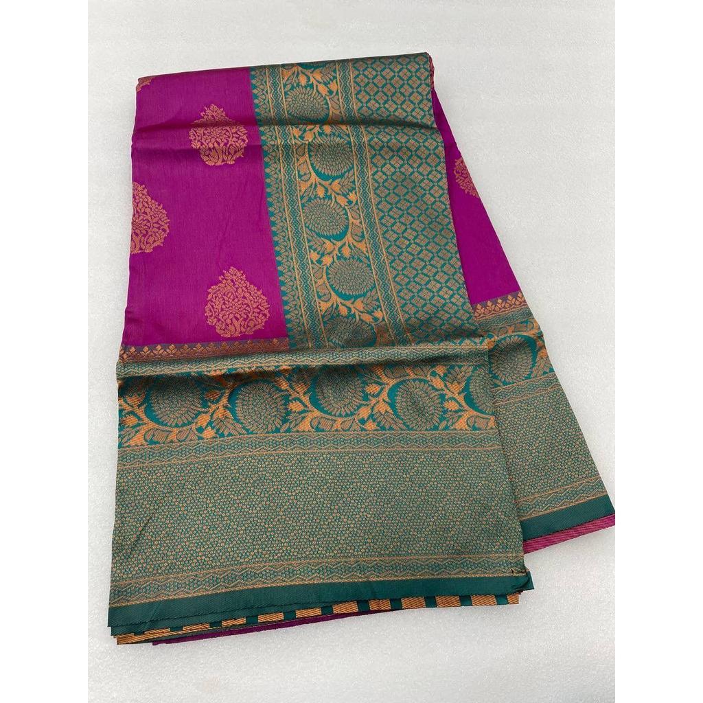 Silk Saree from the ALMAARI Store Is Adorned with Beautiful Zari Work In Form of Traditional Motifs.