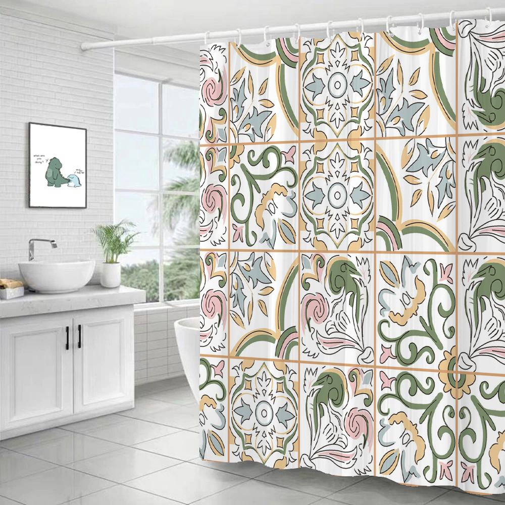 Bohemian Style Shower Curtain Printed Modern Nordic Mandala Flowers Polyster Bathroom Curtain with Hooks Home Decor Curtain