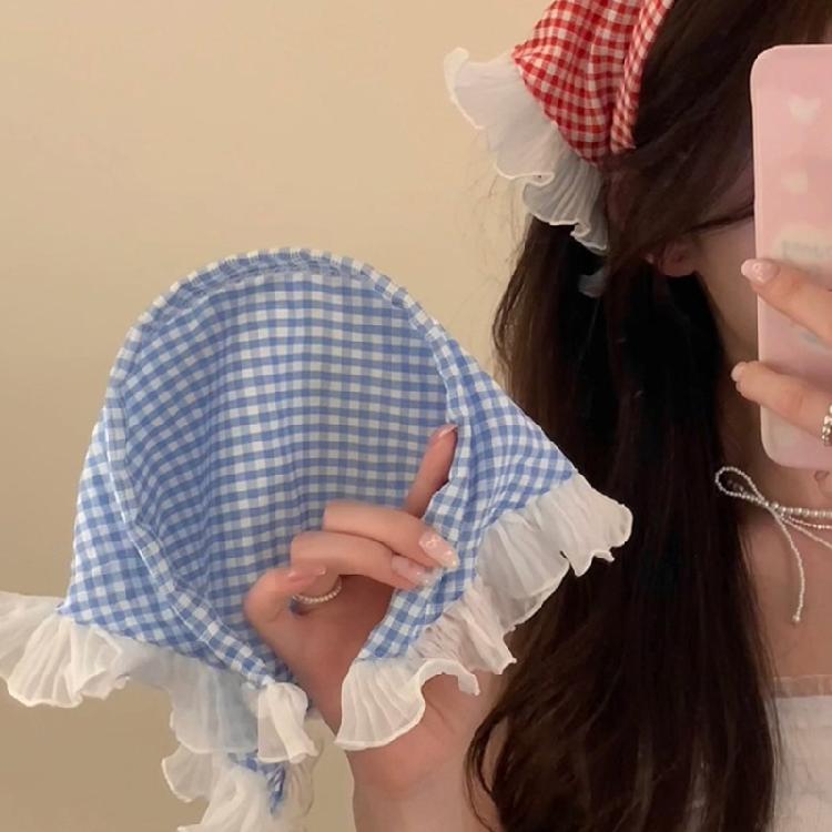 Elegant Triangled Head Kerchief Headbands Hairband Cute Checkered Hair Accessory
