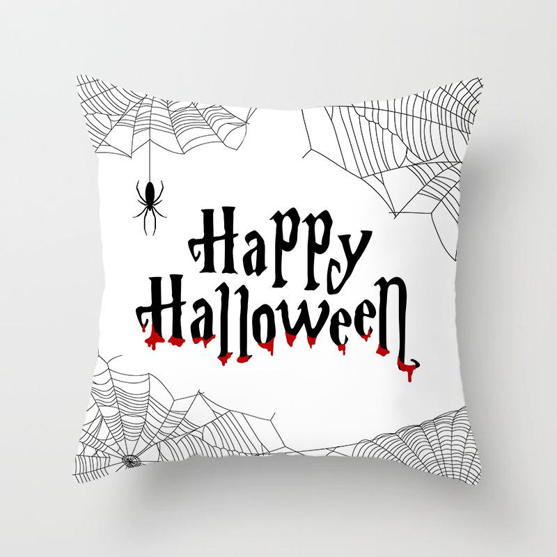 New Halloween Black and White Skull Pumpkin Printed Peach Leather Velvet Pillowcase Sofa Office Cushion Cover