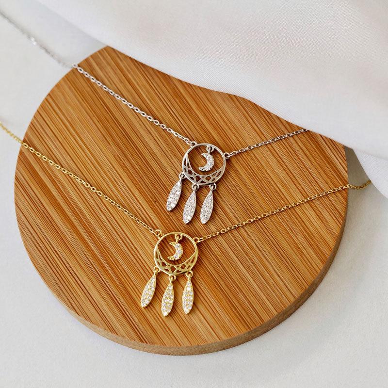 Moon Disc Water Drop Tassel Necklace for Women Trendy Niche Women Cold Style Collarbone Chain
