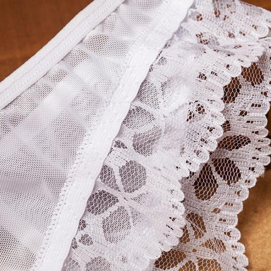 Panties Crotch Opening Low Waist Nylon Hollow Lace See-through Thong for Valentine's Day