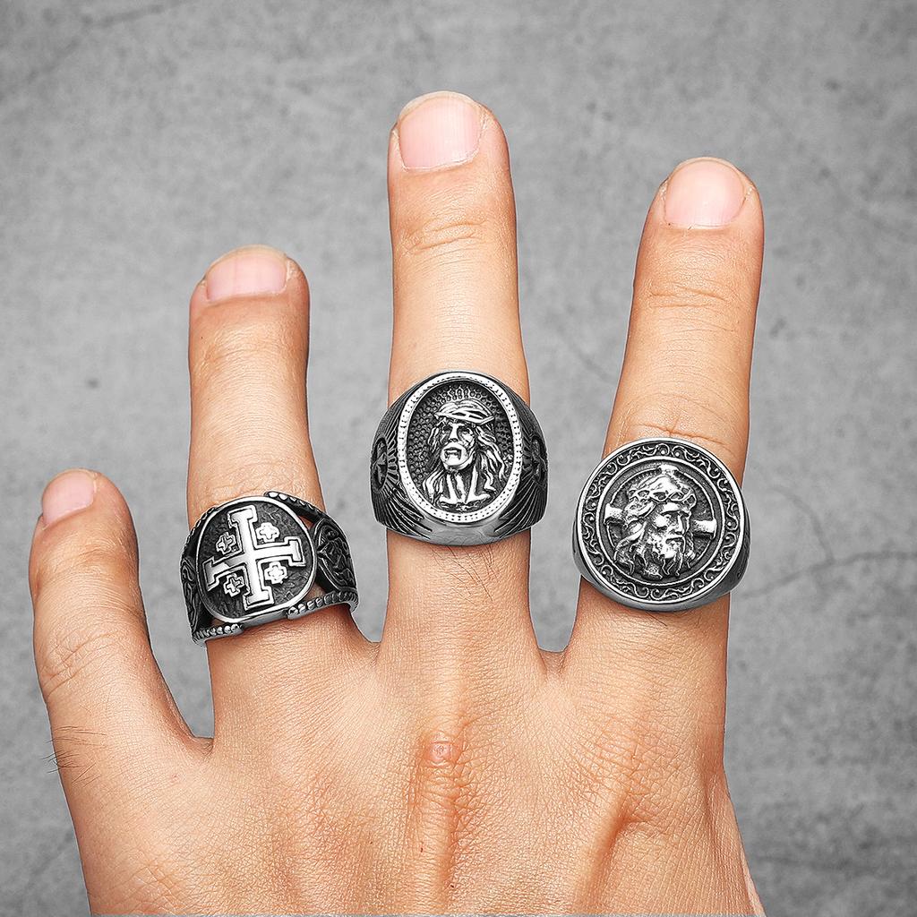 Jerusalem Kreuzfahrer Kreuz Herren Ringe Edelstahl Punk Rock Coole Sachen Mode Accessoires Schmuck für Frauen Geschenk