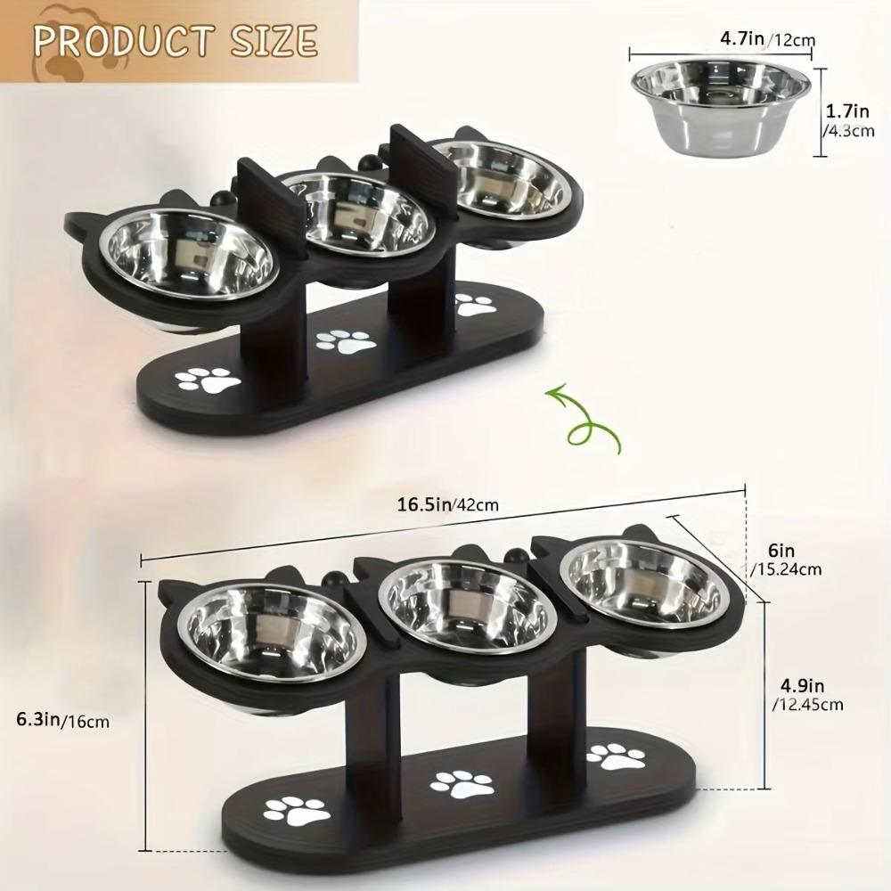 3 In 1 Pet Food Feeder Stainless Steel Pet Water Bowl Cute Elevated Cat Dog Bowl  Pet Treats