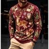 Autumn Men's Long Sleeve Top Fashion Comfortable Christmas Elk Theme 3D Print Printed Crew Neck Holiday Party Casual Versatile T-shirt