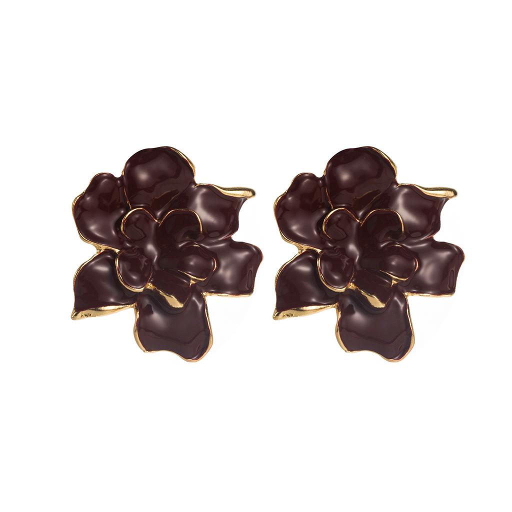 Cross Border Trendy Exaggerated Layered Style Oil Drip 3D Flower Earrings Vintage Hong Kong Style Ear Studs For Women