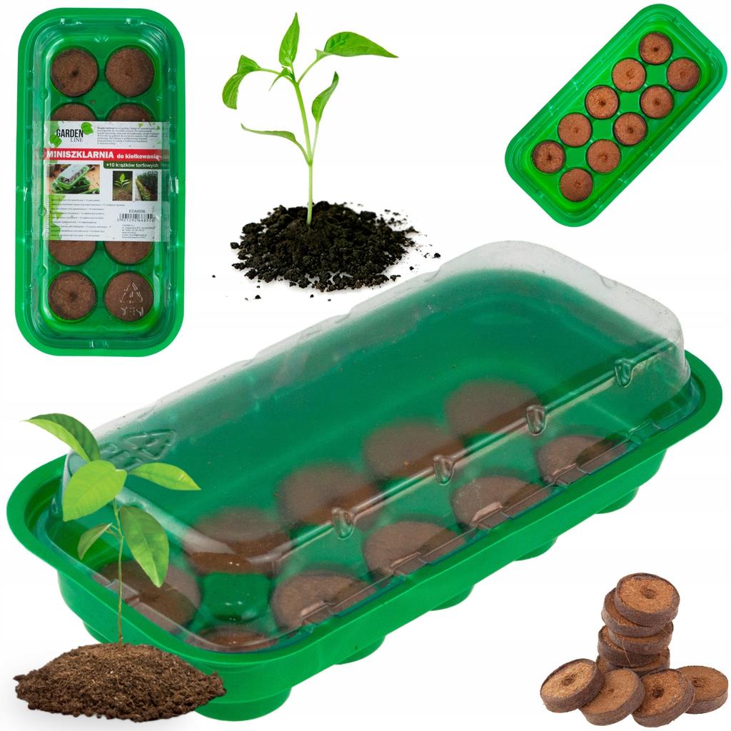 Gardenline Miniszklarnia Do Kiełkowania + 10 Krążków Torfowych Eda8556