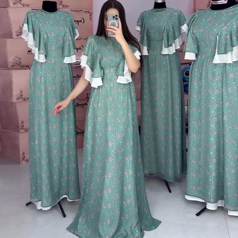 Letnia sukienka w kwiaty z falbankami i blokami kolorystycznymi w stylu europejskim i amerykańskim dla kobiet