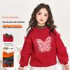 Girls' Embellished Bowknot Fleece-Lined High-Neck Pullover Sweatshirt