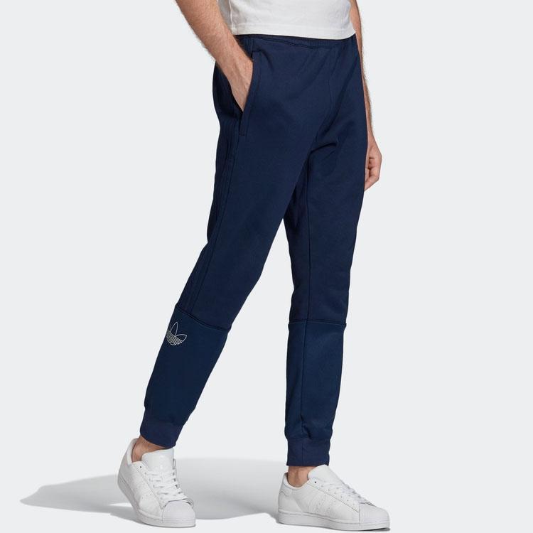 Adidas Originals Trefoil Outline Embroidered Logo Sweatpants with Cuffed Ankles Men Bottoms Blue FM3906
