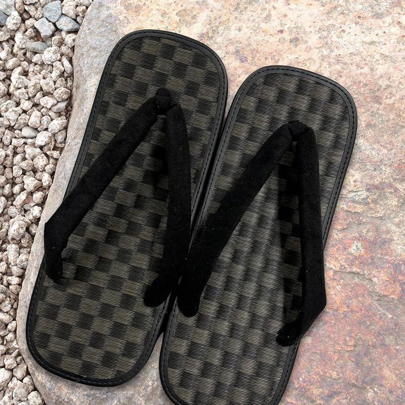 Used [New] [Edo Ten] Seta Sandals Large Size Shiki Ame Sole Men's Black Checkered Rush 30cm Black 1 Shaku 4L 1