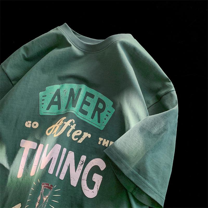 Men's Retro Oversized Heavyweight Cotton T-Shirt - Summer American Style, Short-Sleeve, 200g