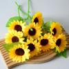 3 Heads Artificial Sunflower Bouquet Faux Silk Sunflower with Long Stem for Home Hotel DIY Craft Wedding Party Indoor Outdoor Decor
