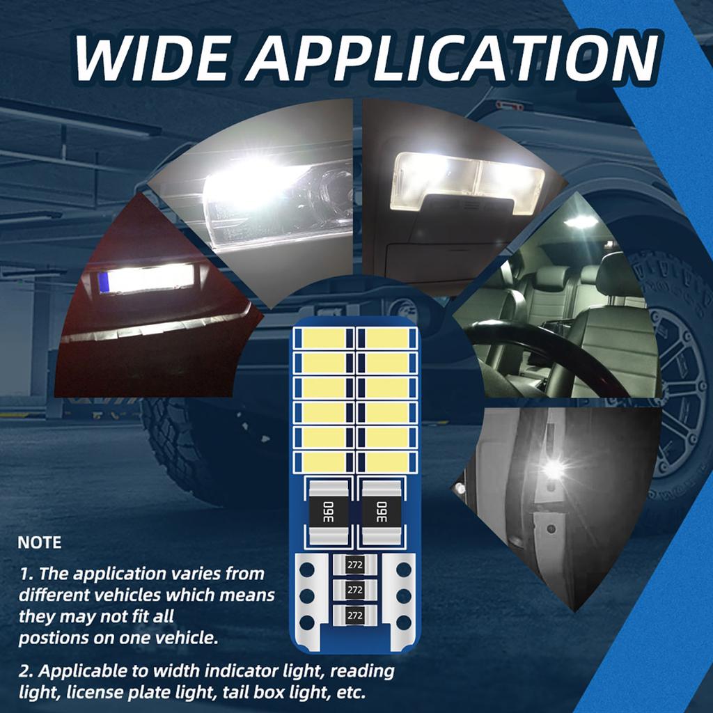 20 Stück T10 W5W LED Canbus 3014 24SMD Kein Fehler 194 168 T10 LED Auto Innenraum Instrumentenlicht Glühbirne Lampe 12V Universal Weiß 6000k