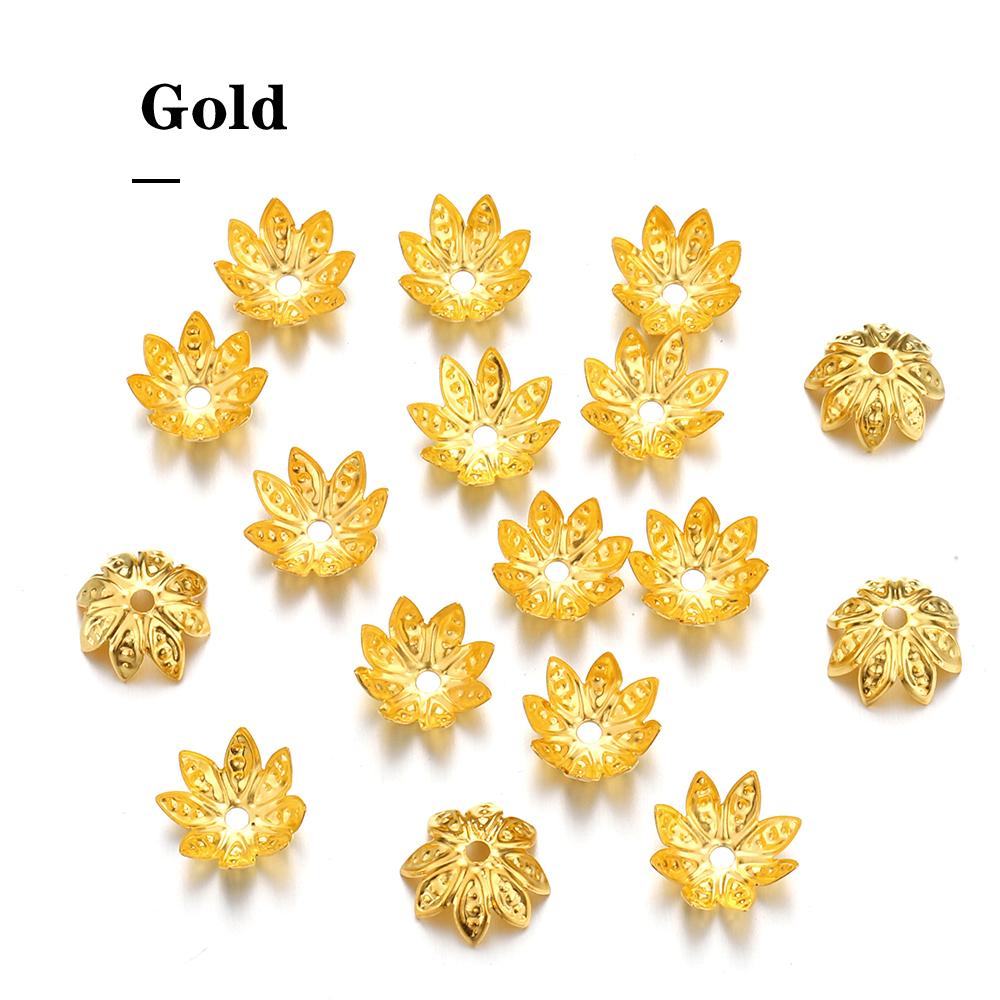 

200pcs 8-10mm Gold Flower Beads Caps Metal Filigree Lotus Petal Spacer Cap for DIY Jewelry Making Findings Accessories Wholesale 8mm золотой