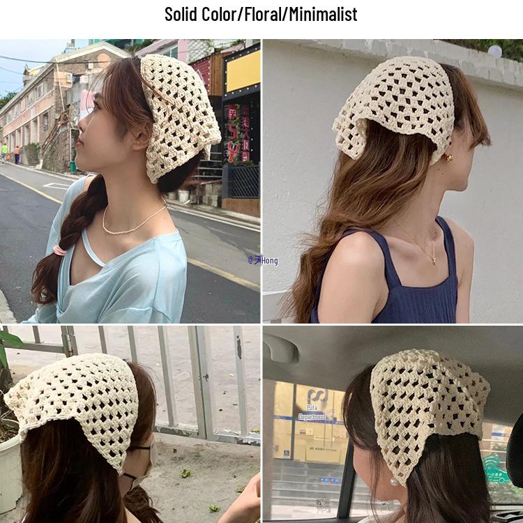 Damska trójkątna chusta na głowę z dzianiny w stylu pastoralnym - Kolekcja Nadmorska 2025