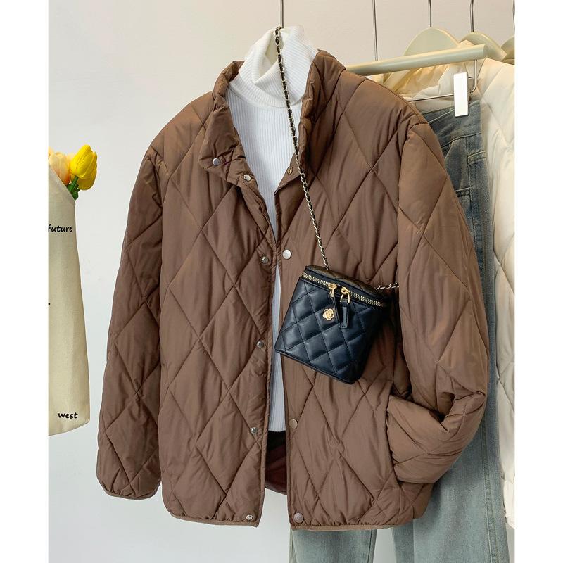 2025 Winter Diamond Plaid Embroidered Label Warm Cotton Clothes for Men and Women, Ins Hong Kong Style Casual Versatile Cotton Clothes