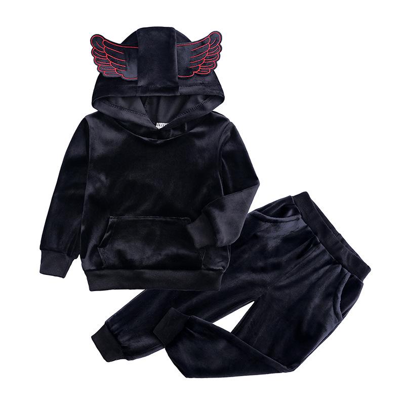 Gold Velvet Children's Autumn/Winter Two-Piece Set for Boys and Girls - Trendy Sweatshirt Outfit