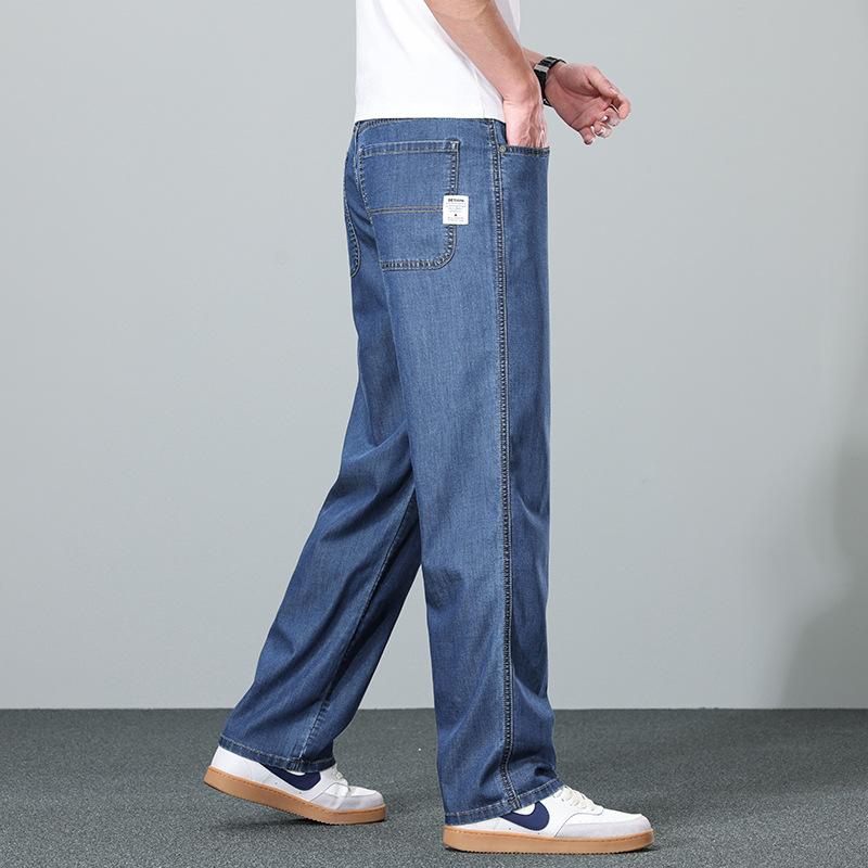 JYL New Thin Jeans, Wide Straight Thin Men's Elastic Pants