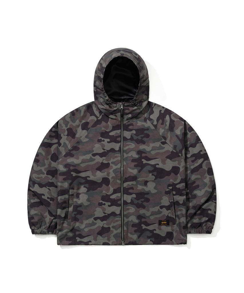 Qmile 322 Hooded Raglan Zip-Up Jacket Green Camo