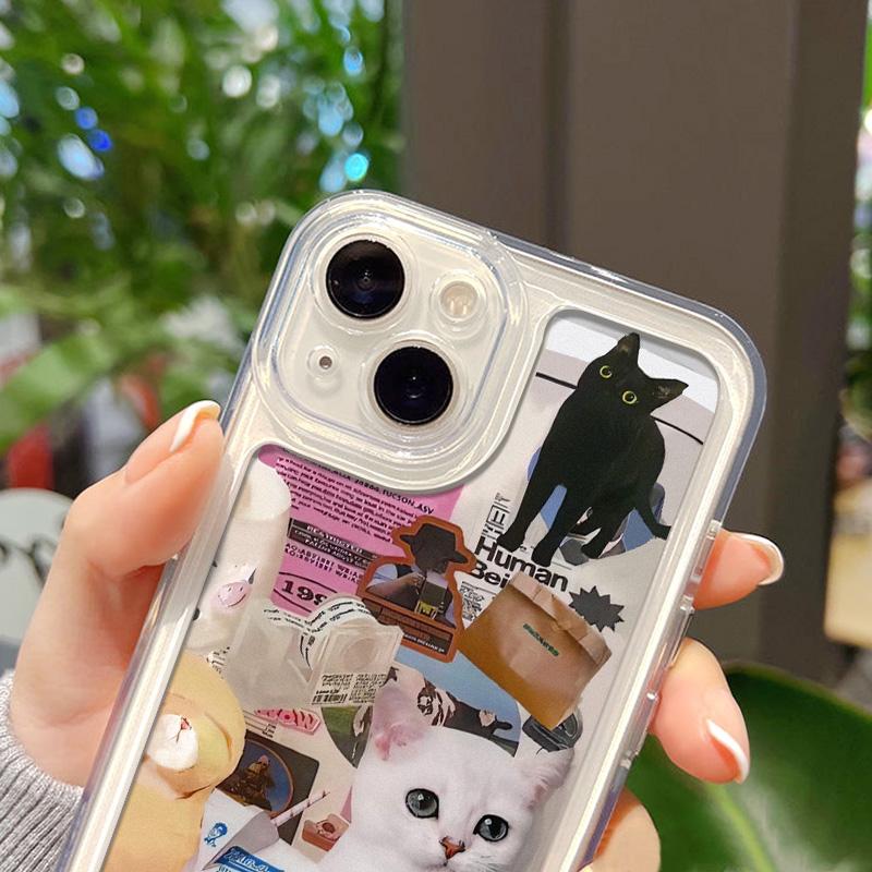 Cute Cats Dogs Transparent Phone Case For iPhone 16 Case iPhone 16 Pro Max 11 12 13 16Plus 15 Pro X XR XS Max Shockproof Cover