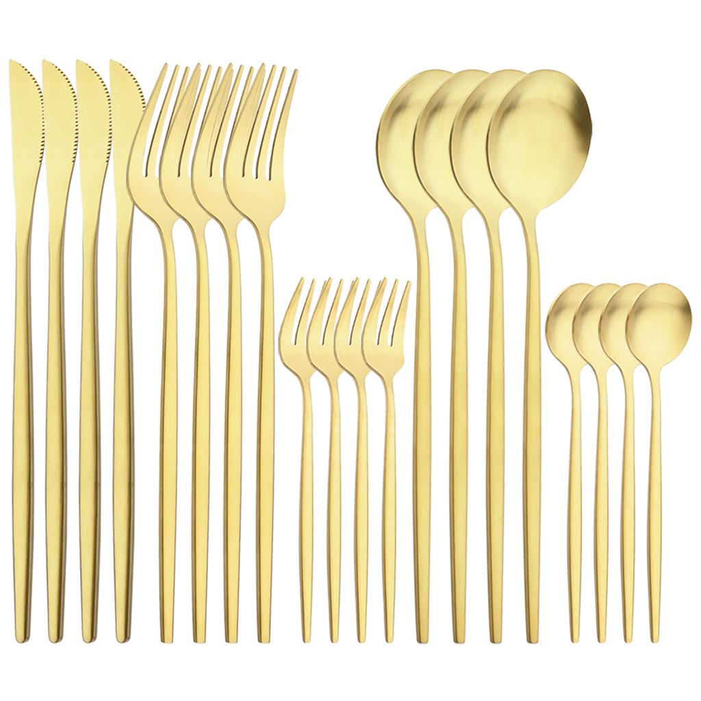 20Pcs Matte Red Gold Dinnerware Set Western Stainless Steel Flatware Knife Cake Fork Tea Spoon Cutlery Set Kitchen Tableware Silverware