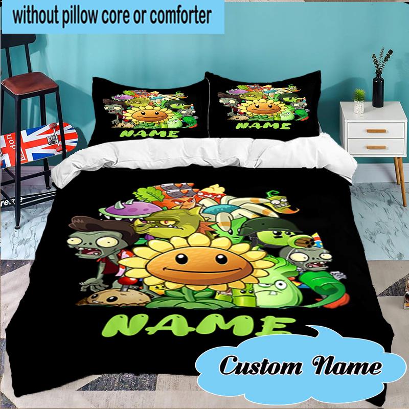Custom Name Zombies Battle Bedding Set 3pcs, Bedding Set Including 1pc Duvet Cover And 2pcs Pillowcases for Bedroom, Dormitory Gift