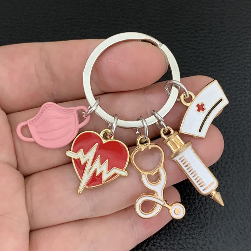 Nurse Gift Mask Keychain Medical Staff Syringe Stethoscope Key Ring Couple Family Keychain Pendant