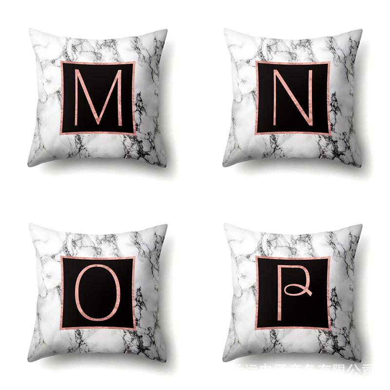 Polyester Pillowcase 26 English Letters Rose Gold Home Marble Decorative Printed Pillowcase
