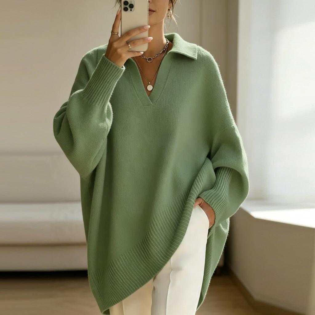 Women's Color Long Sleeve Knit Sweater Oversized Relaxed Fit Casual Outwear