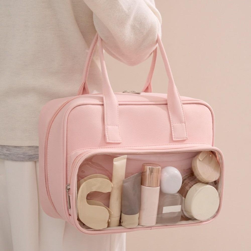Einfarbige Hand-Kosmetiktasche Große Kapazität Kulturtasche Einfache Make-up-Tasche Damen