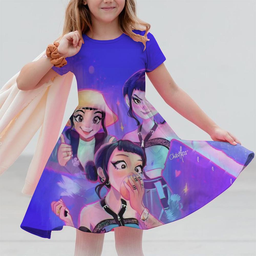 Summer Princess Girls Dresses KPop Demon Hunters Huntrix Party Birthday Frocks Children's Costume Dots Dress