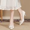 Metal Square Buckle Black High Heels Women's Slim Heels Professional Shoes Pointed Single Shoes